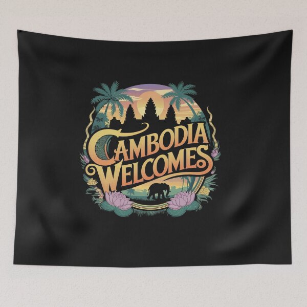 Item preview, Cambodia Welcomes Flag Map Angkor Wat, Phnom Penh designed and sold by AnimalsDH305.