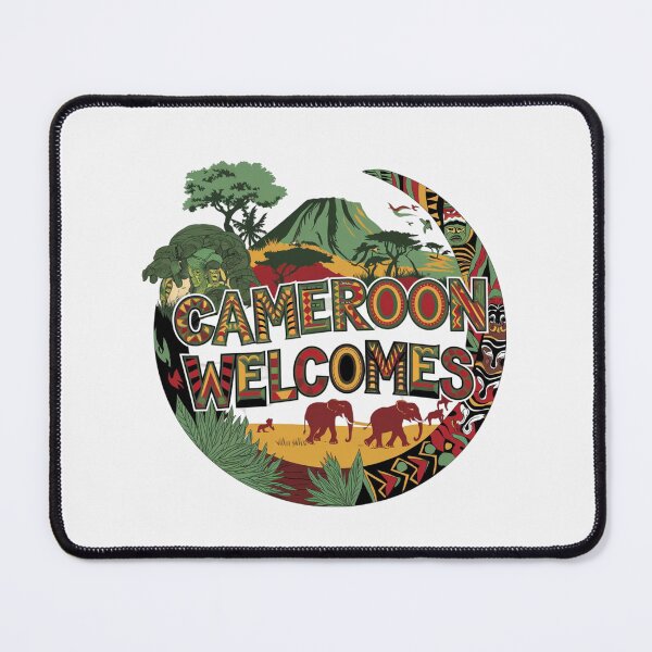 Item preview, Cameroon Welcomes Flag Map Yaounde, Duala, rainforests designed and sold by AnimalsDH305.