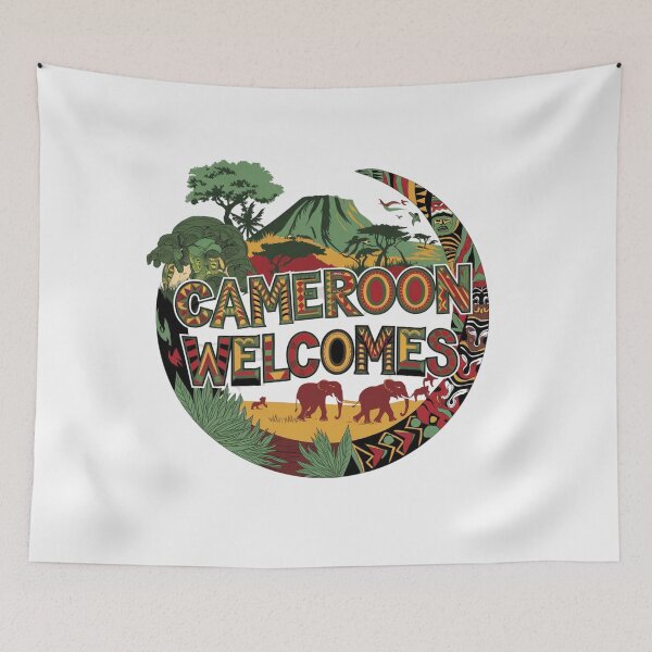 Item preview,  Cameroon Welcomes Flag Map Yaounde, Duala, rainforests designed and sold by AnimalsDH305.