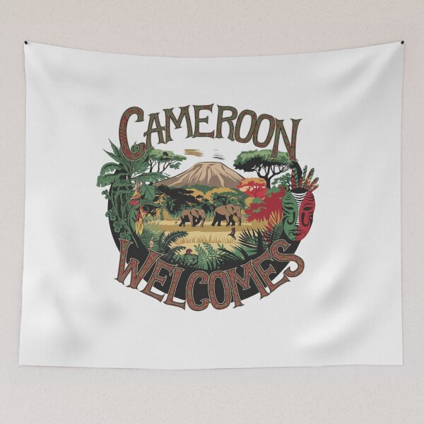 Item preview,  Cameroon Welcomes Flag Map Yaounde, Duala, rainforests designed and sold by AnimalsDH305.