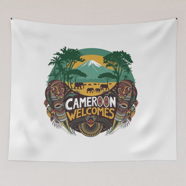 Item preview, Cameroon Welcomes Flag Map Yaounde, Duala, rainforests designed and sold by AnimalsDH305.