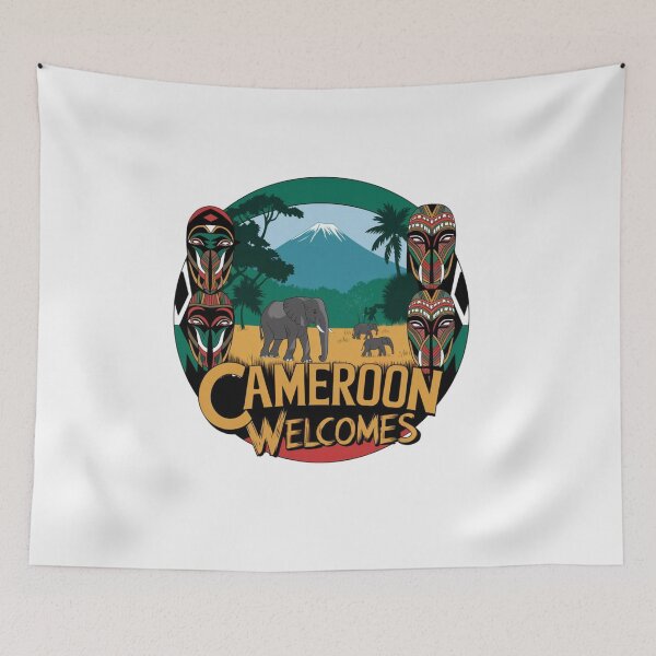 Item preview, Cameroon Welcomes Flag Map Yaounde, Duala, rainforests designed and sold by AnimalsDH305.