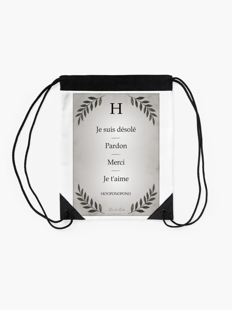 Aperçu 2 sur 3. Sac à cordon avec l'œuvre Ho'oponopono, secret du bonheur et de l'apaisement | Affiche créée et vendue par AudreyJanvier.