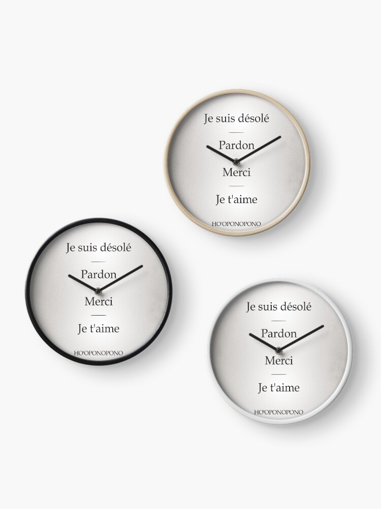 Aperçu 3 sur 4. Horloge avec l'œuvre Ho'oponopono, secret du bonheur et de l'apaisement | Affiche créée et vendue par AudreyJanvier.