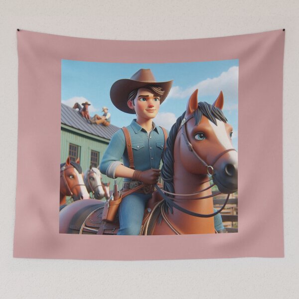 Item preview, Vintage Cowboy on Horseback in Scenic Landscape designed and sold by choder61.