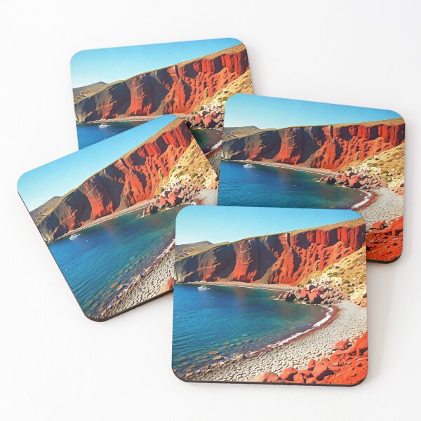 Item preview, Red Beach in Santorini: Dramatic Volcanic Cliffs & Turquoise Waters designed and sold by LSVart.
