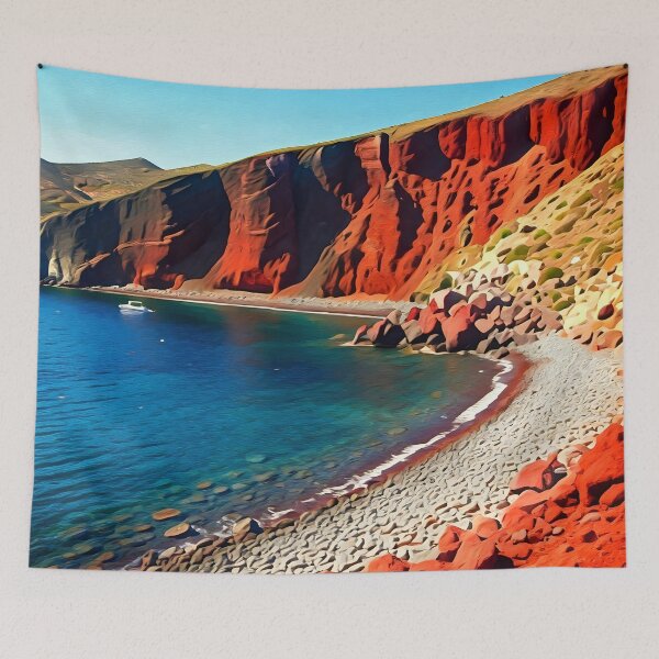 Item preview, Red Beach in Santorini: Dramatic Volcanic Cliffs & Turquoise Waters designed and sold by LSVart.