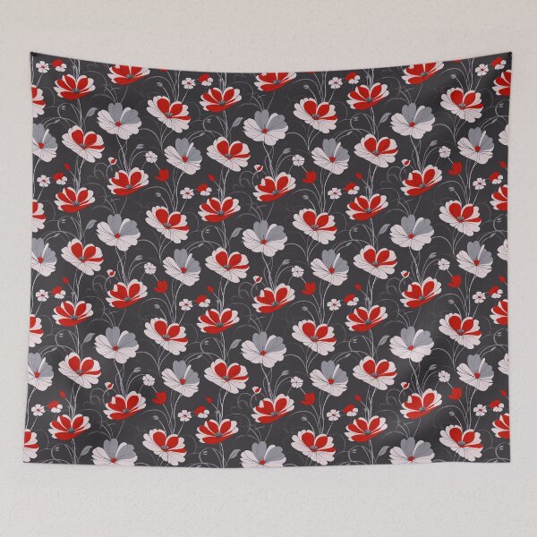 Item preview, Elegant floral pattern with vines in grey, red and off white designed and sold by Svitac.