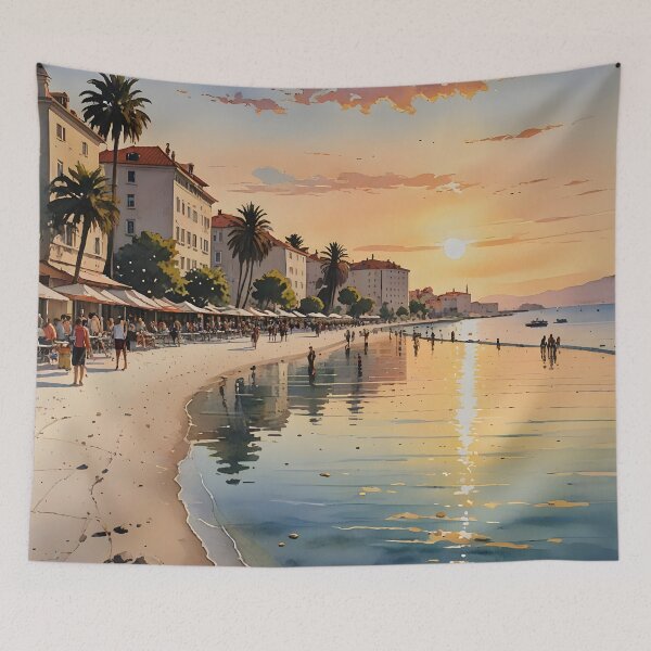 Item preview, Bačvice Beach Sunset: Golden-Pink Adriatic Reflections designed and sold by LSVart.