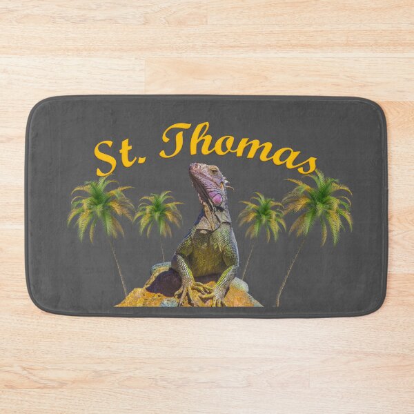 Item preview, Iguana on a rock with bold St. Thomas text design, ideal for stickers, T-shirts, bed sheets, phone cases, covers, and more unique and vibrant creations! designed and sold by BhadrarjunaArts.
