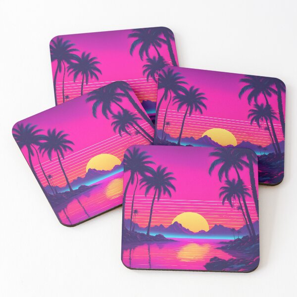 Item preview, Retro sunset with palm trees and tropical landscape in vaporwave style designed and sold by SynthstarShop.