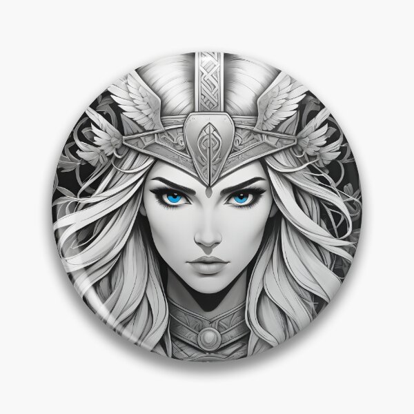 Aperçu de l'œuvre Œuvre d'art de style nordique Valkyrie avec des yeux bleus créée et vendue par TriangleWorld.
