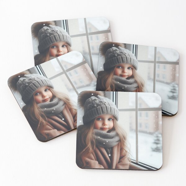 Item preview, a little girl with a hat in front of a window, snow outside designed and sold by bernhagen.