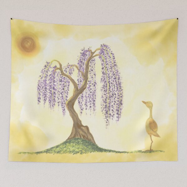 Item preview, A wisteria tree and an adorable orange bird designed and sold by greenPQBstudio.