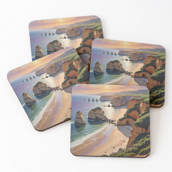 Item preview, Praia de Odeceixe: Sunset Over Golden Sands and Dramatic Cliffs designed and sold by LSVart.