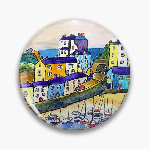 Item preview, Tenby harbour sunset  naive painting designed and sold by Bekiwool.