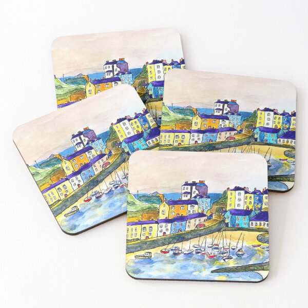 Item preview, Tenby harbour sunset  naive painting designed and sold by Bekiwool.