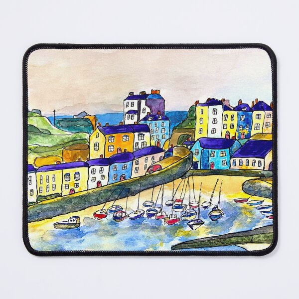 Item preview, Tenby harbour sunset naive painting designed and sold by Bekiwool.