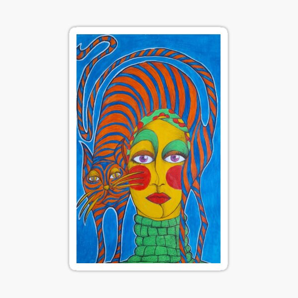 Item preview, Striped cat with a woman's head designed and sold by diulid.