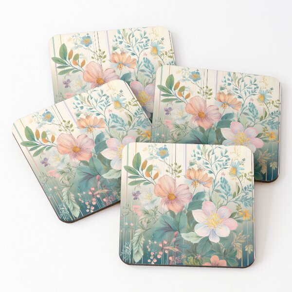 Item preview, Shabby Chic Floral Pattern Design with flowers, stripes and green background  designed and sold by Clara Fruggeri.