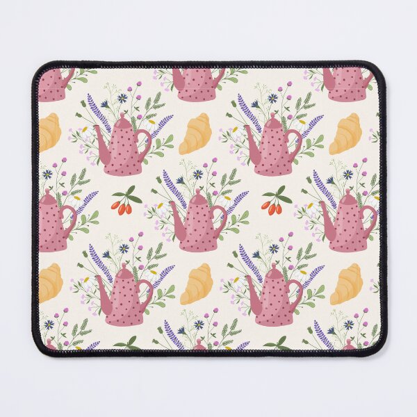 Item preview, doodle teapot with herbal tea, berries and croissant designed and sold by Familyshmot.