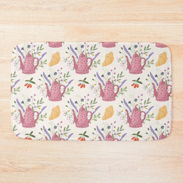 Item preview, doodle teapot with herbal tea, berries and croissant designed and sold by Familyshmot.