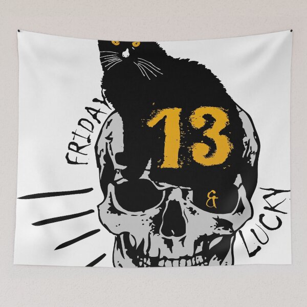 Item preview, skull black cat 13 lucky number tattoo designed and sold by Achille3777.