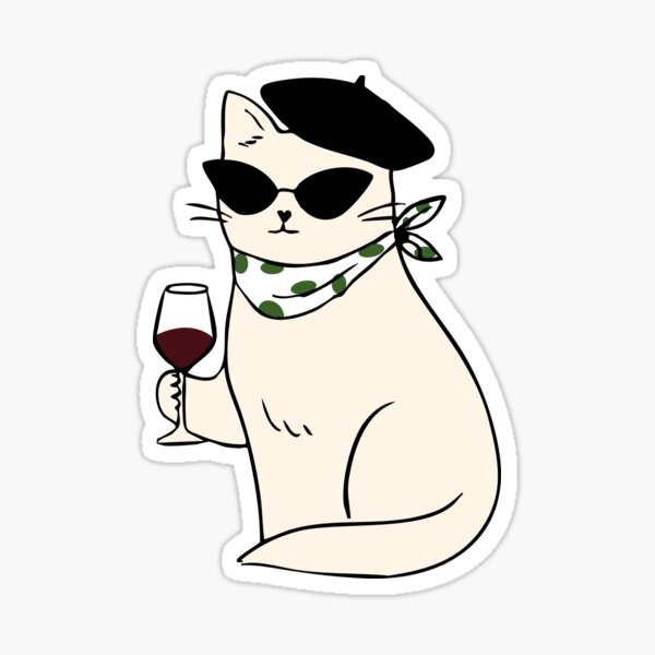 Artikel-Vorschau von Weinkatze (Aufkleber, T-Shirt, Hoodie) Sticker, designt und verkauft von kseski.