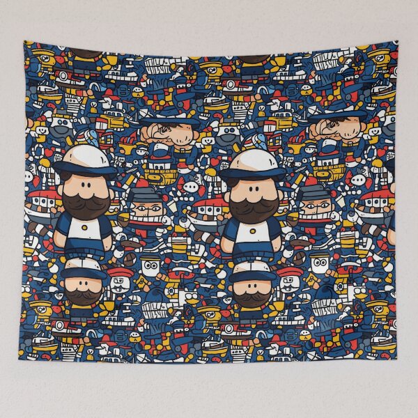 Item preview, Playful nautical patterns with sailboats and sailors designed and sold by Piotrek0001.