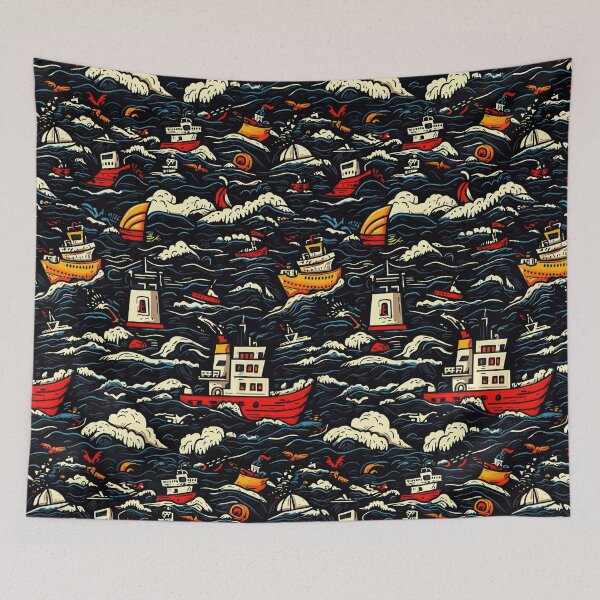 Item preview, Playful maritime patterns with colorful sailboats and waves designed and sold by Piotrek0001.