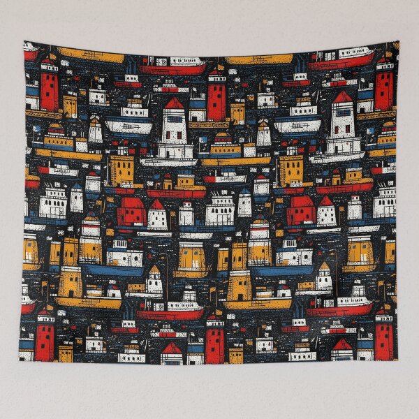 Item preview, Marine motifs with vibrant ships, sailors, and lighthouses designed and sold by Piotrek0001.