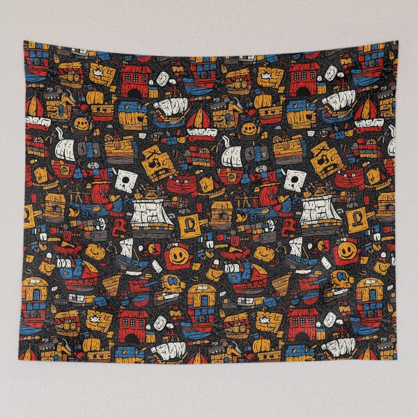 Item preview, Playful nautical scenes with colorful sea life and boats designed and sold by Piotrek0001.