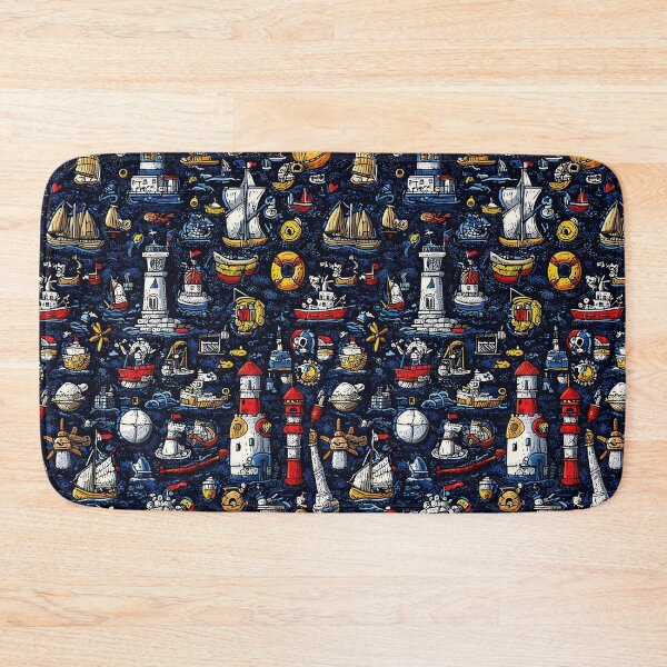 Item preview, Sea-themed illustrations with cartoon boats and waves designed and sold by Piotrek0001.