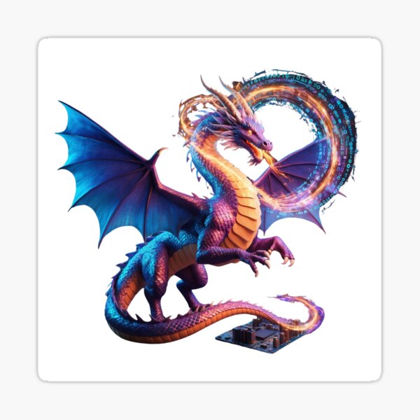 Dragon Breathing Binary Code Fire Sticker