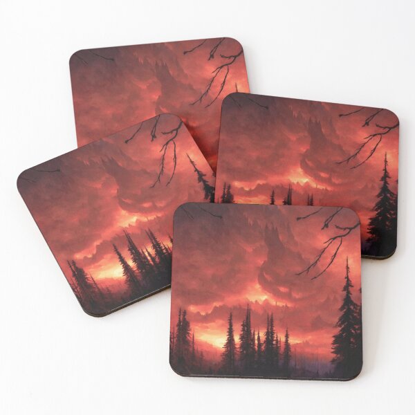 Item preview, Forest at Red Red Dawn Landscape | Vintage Landscape | Landscape Artwork | Realistic Landscape Art | Vintage Art designed and sold by UnhingedBird.