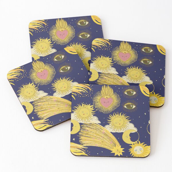 Item preview, 90 retro Celestial Claddagh Hearts and Cosmic Sun, Moon, and Shooting Stars Print – Perseids Meteor Shower  designed and sold by Jemma Jamie Skidmore.