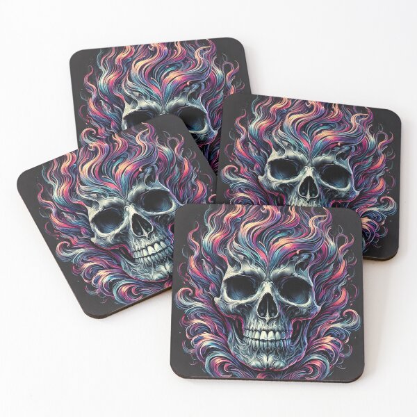 Item preview, Skull with multi coloured flames  designed and sold by GingaDesigns.