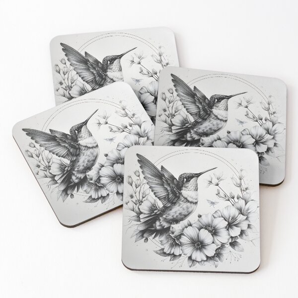 Item preview, Black and White Humming bird Pencil Drawing designed and sold by Pencil-Art.