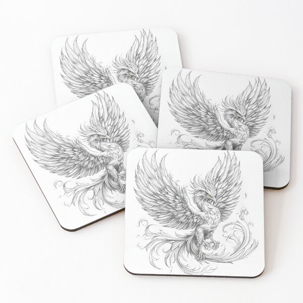 Item preview, Black and white phoenix drawing designed and sold by Pencil-Art.