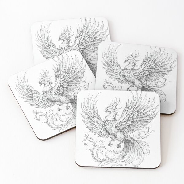 Item preview, Black and white phoenix drawing designed and sold by Pencil-Art.