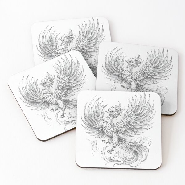 Item preview, Black and white phoenix drawing designed and sold by Pencil-Art.