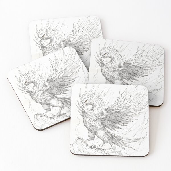 Item preview, Black and white phoenix drawing designed and sold by Pencil-Art.