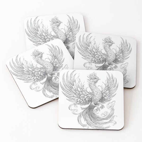 Item preview, Black and white phoenix drawing designed and sold by Pencil-Art.