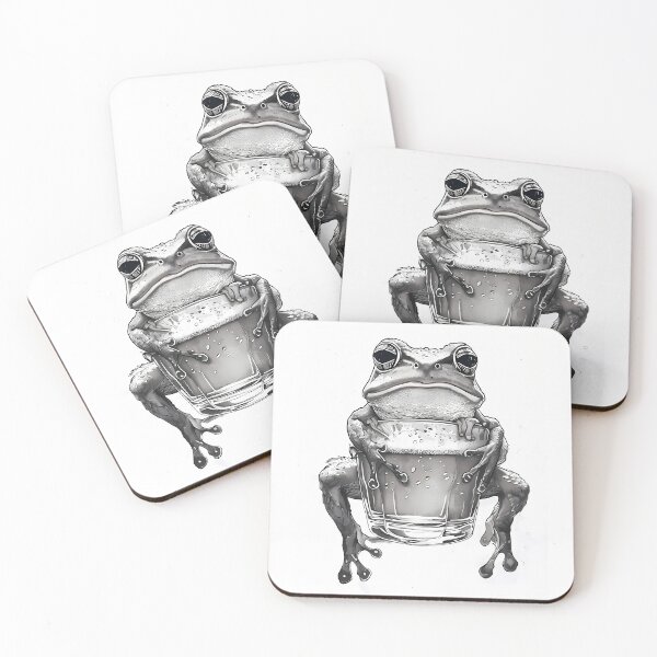 Item preview, Cute Frog Hanging Over Glass Beer Ink Illustration designed and sold by ART ATTACK ZONE.