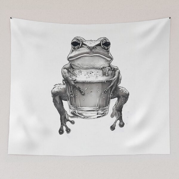 Item preview, Cute Frog Hanging Over Glass Beer Ink Illustration designed and sold by ART ATTACK ZONE.