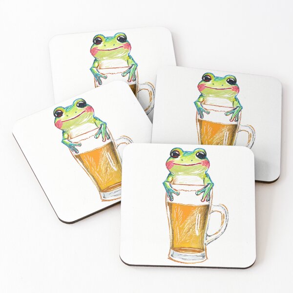 Item preview, Frog Hanging Over Glass Beer Ink Illustration designed and sold by ART ATTACK ZONE.