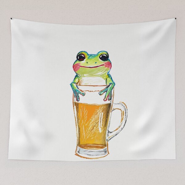 Item preview, Frog Hanging Over Glass Beer Ink Illustration designed and sold by ART ATTACK ZONE.