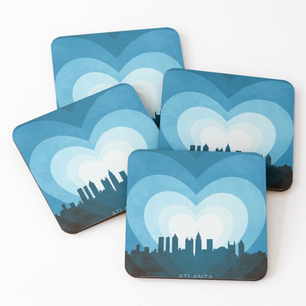 Item preview, Atlanta Georgia Skyline Hearts Blue designed and sold by ArtPrints.