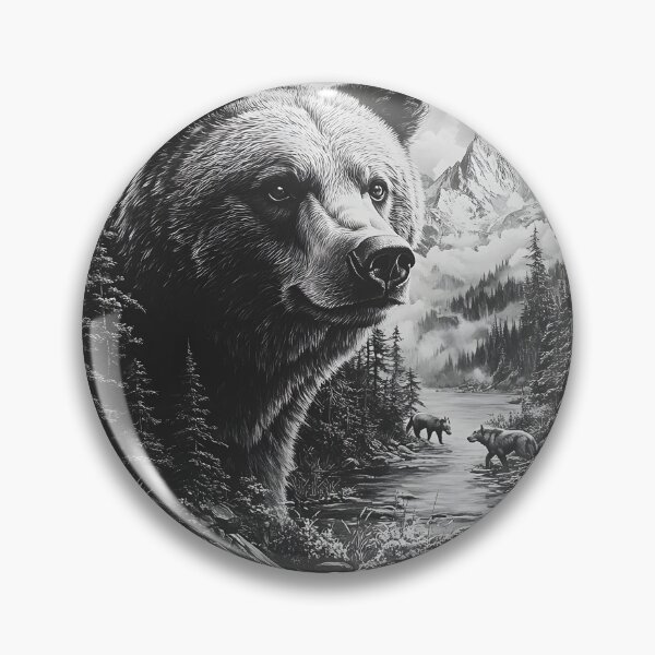 Item preview, Black and White Grizzly bear pencil drawing designed and sold by Pencil-Art.