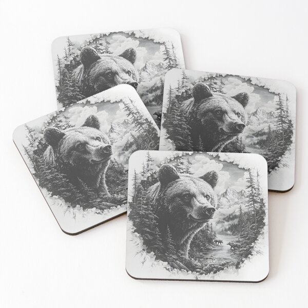 Item preview, Black and White Grizzly bear pencil drawing designed and sold by Pencil-Art.